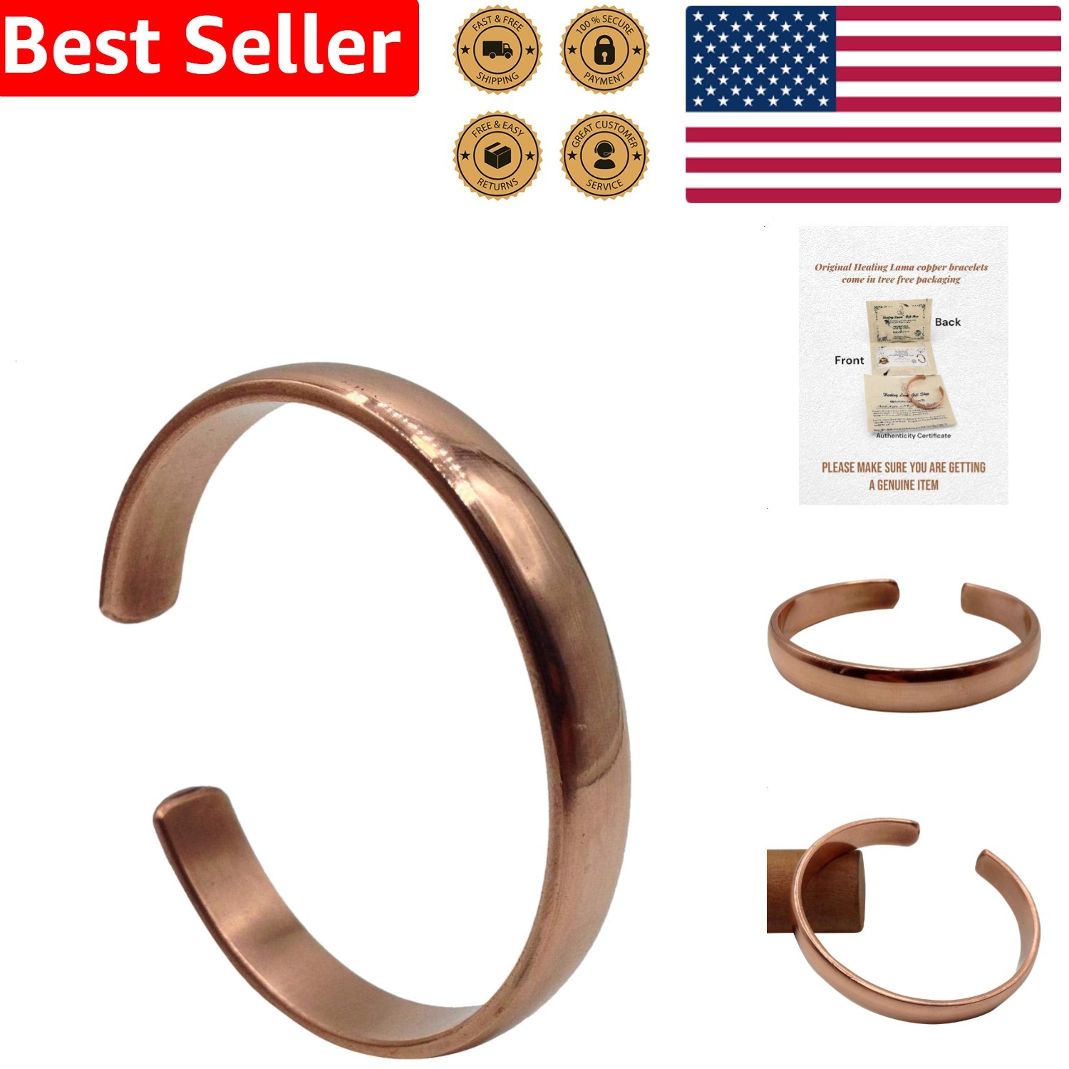 Unisex Adult Copper Cuff Bracelet 7 Inch Hand Forged Solid Unique