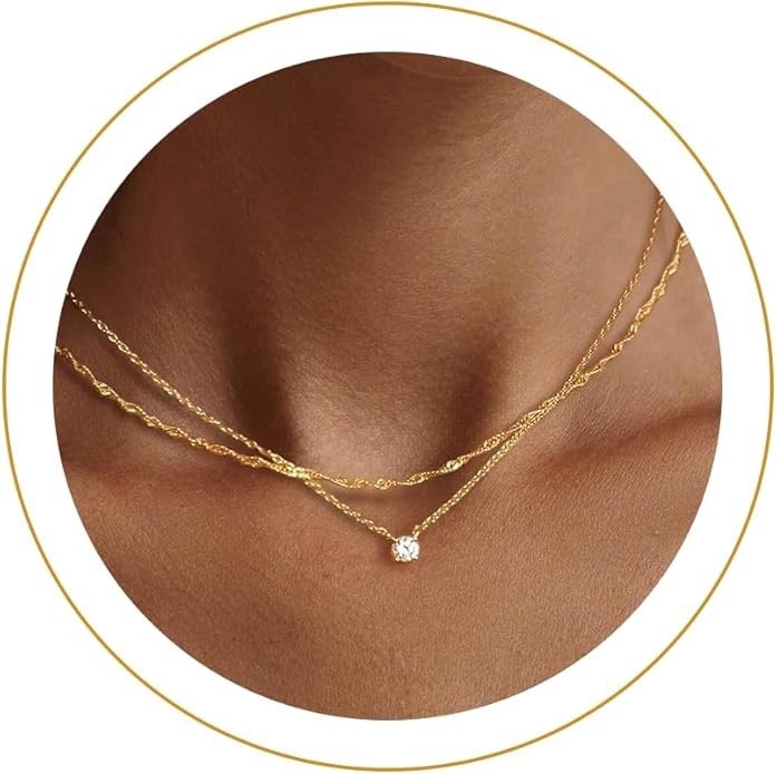 Dainty 14k Gold Plated & Silver CZ Necklaces for Women – Trendy Layered Jewelry