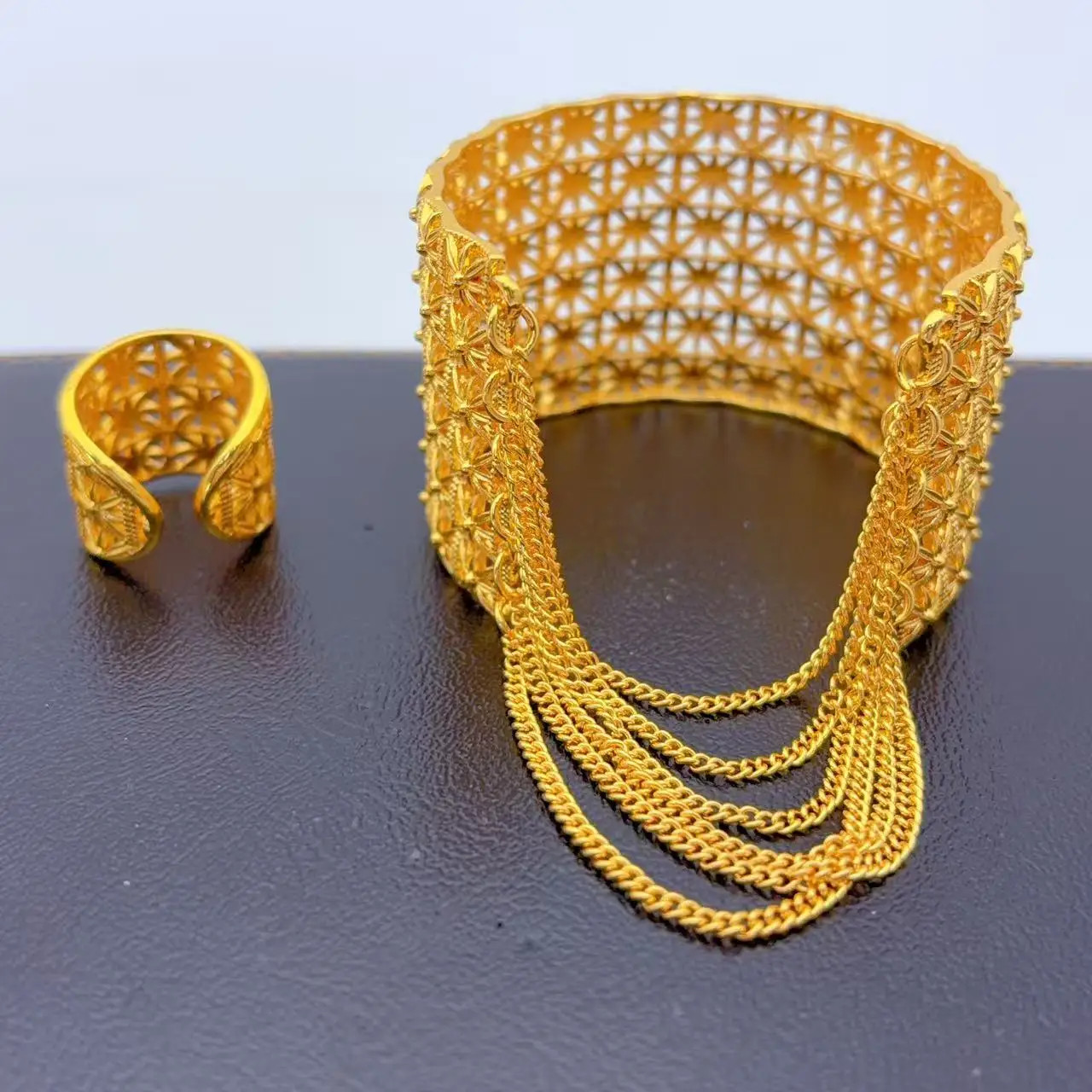 Indian Gold Color Tassel Bracelets Ring for Women Dubai African Hard Charm Bangl