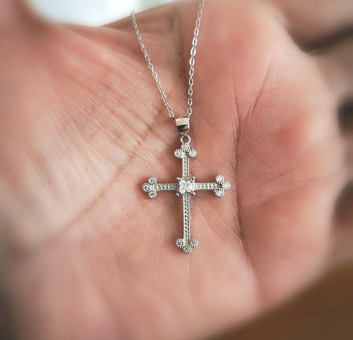 14K White Gold Finish 1/2 Ct Cross Pendant Diamond Necklace for Women’s Men’s