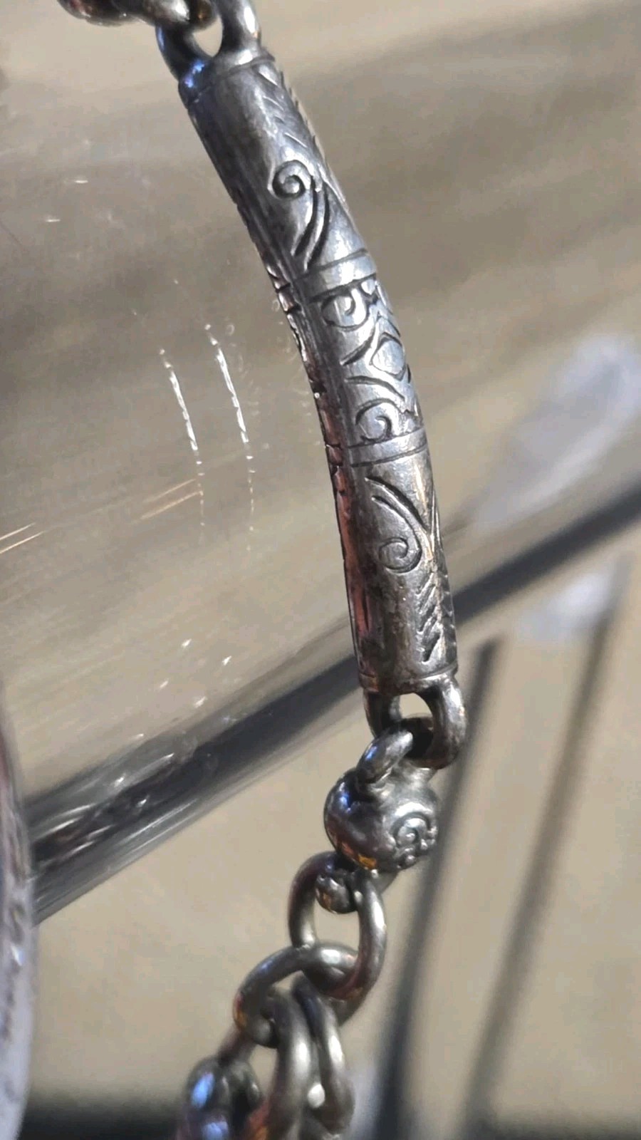 BRIGHTON Marrakesh Scrolled Silver Etched Bar Link 8″ Bracelet EUC See pics.