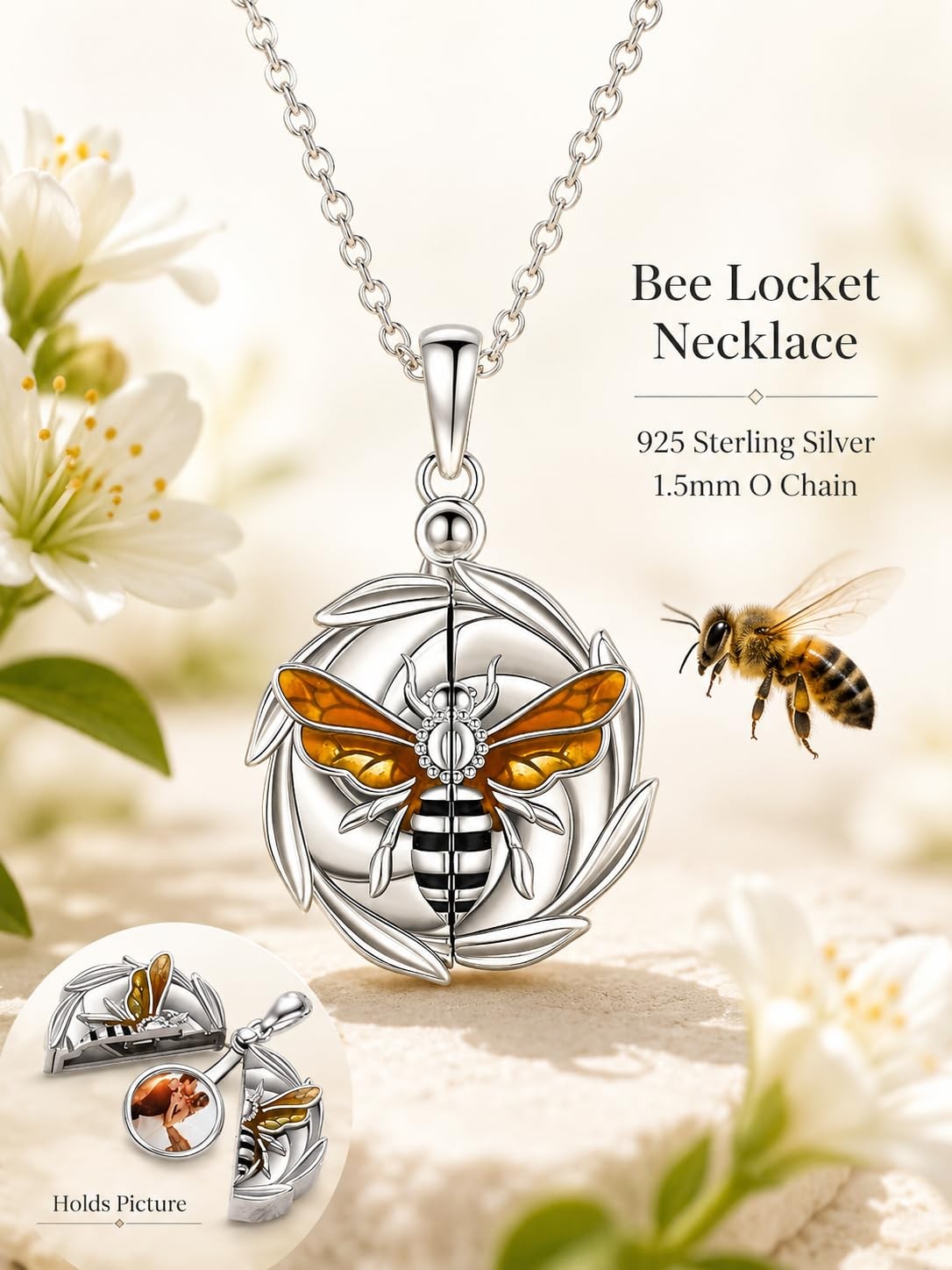 925 Sterling Silver Bee Locket Necklace for Women Memorial Custom Lockets