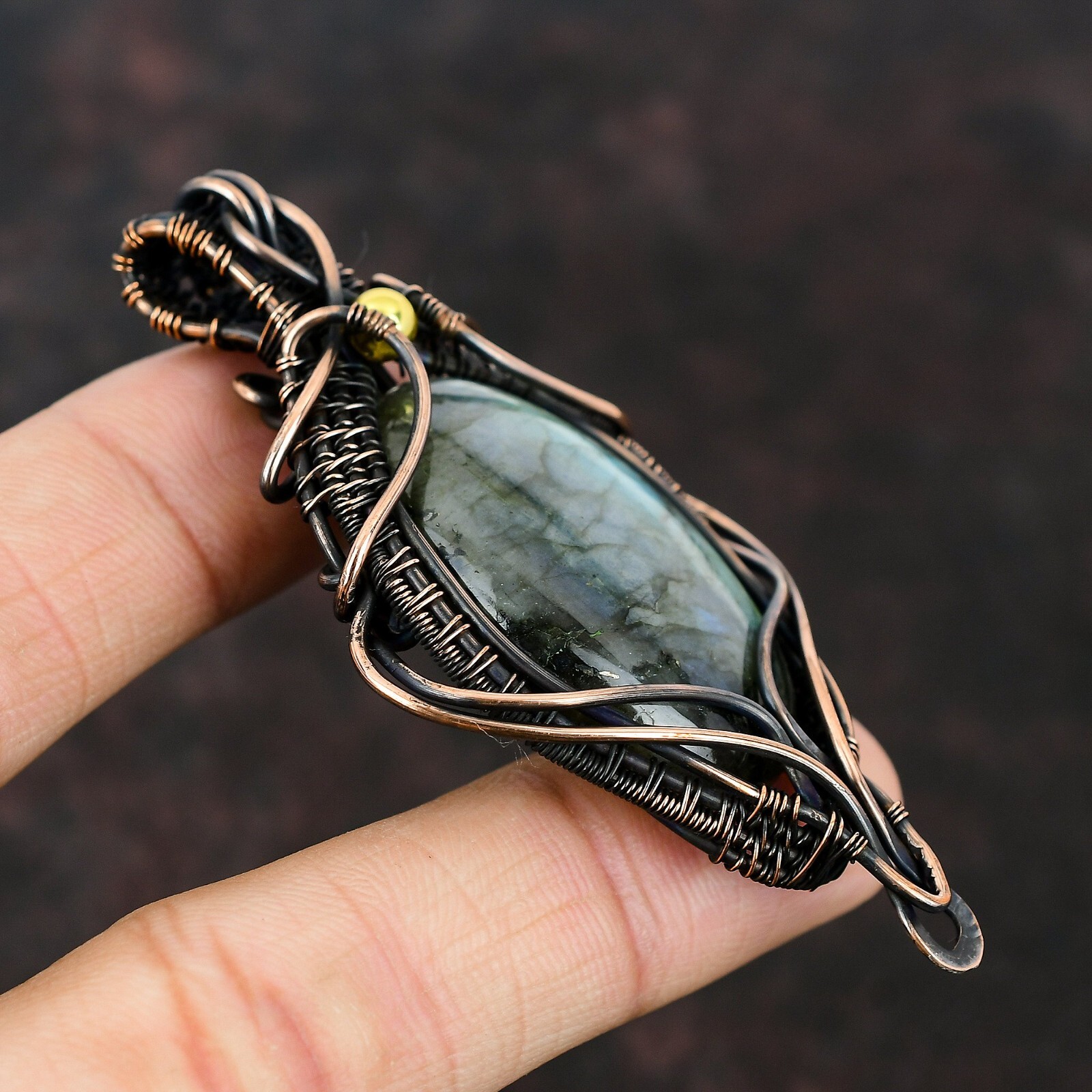 Labradorite Wire Wrapped Pendant Handcrafted Copper Ethnic Gift 3.07″