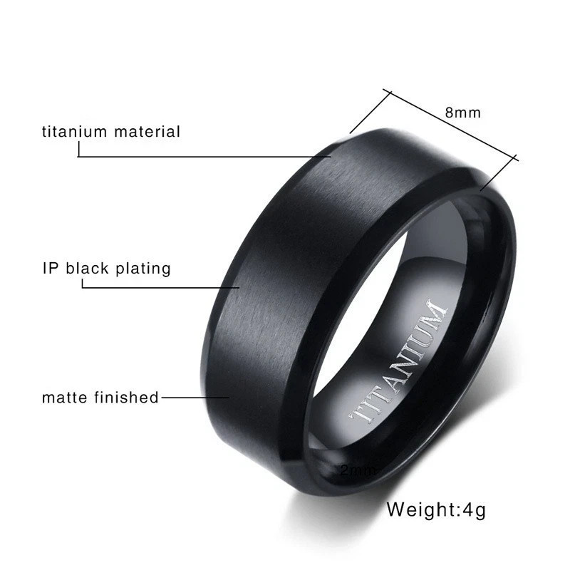 8MM Black Plating Titanium Steel Band Men’s Matte Finished Ring Wedding Sz 7-12