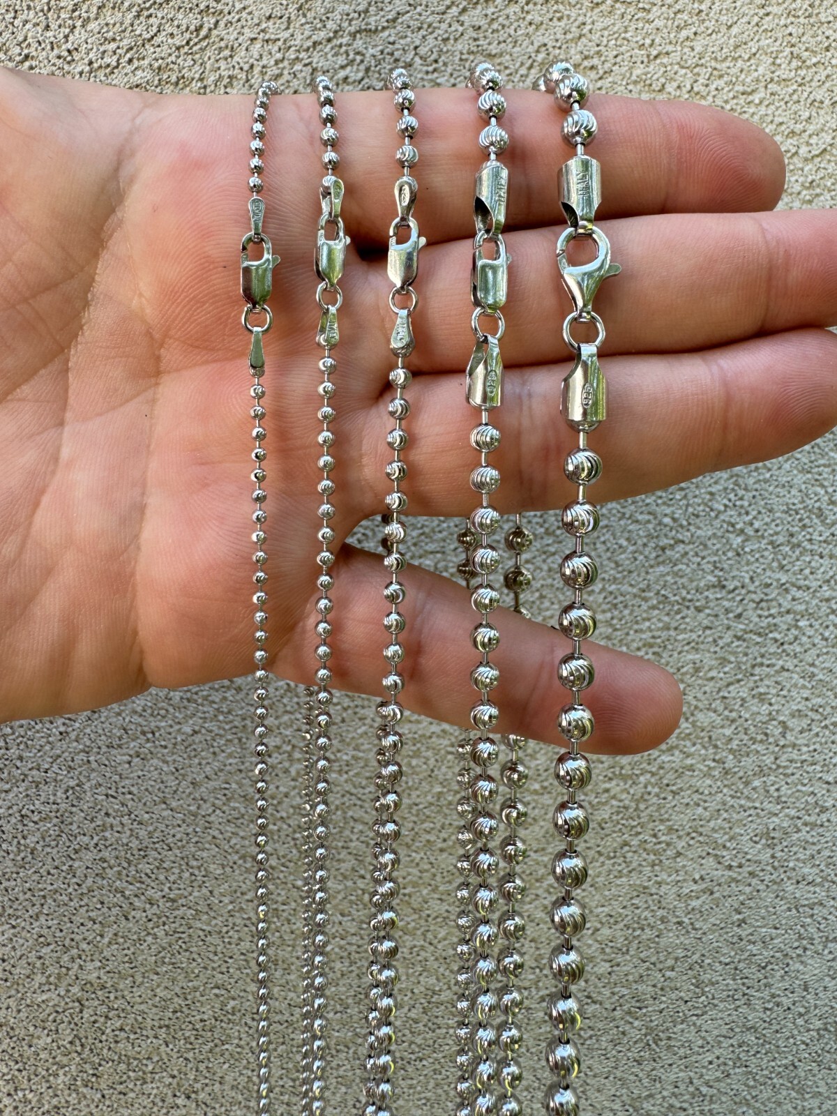 Ball Moon Chain Necklace SOLID 925 Silver Rhodium Finish Hip Hop Diamond Cut