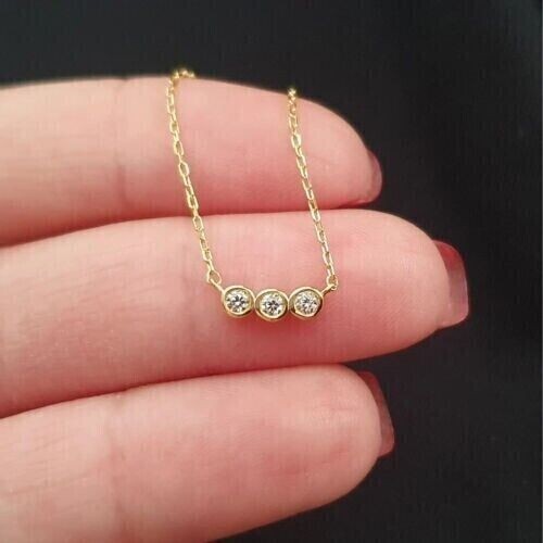 Round Cut Simulated Diamond Women’s Three Stone Pendant 14K Yellow Gold Plated