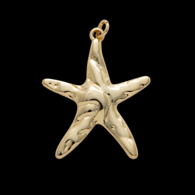 PVD Gold Stainless Steel 40mm Hammered Starfish Charm Sea Life Pendant DIY