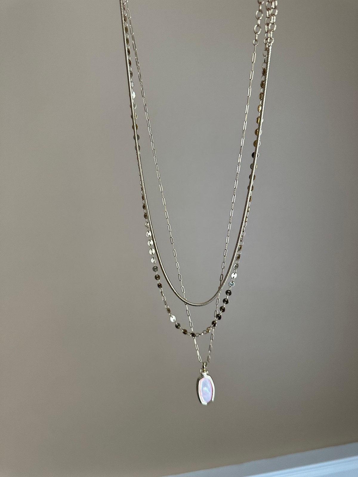 Kendra Scott Convertible Layered Necklace Gold Pink Iridescent 3 In 1 Detachable