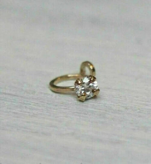 14K Yellow Gold Plated 2mm Round Simulated Diamond Solitaire Ear Cuff Earring