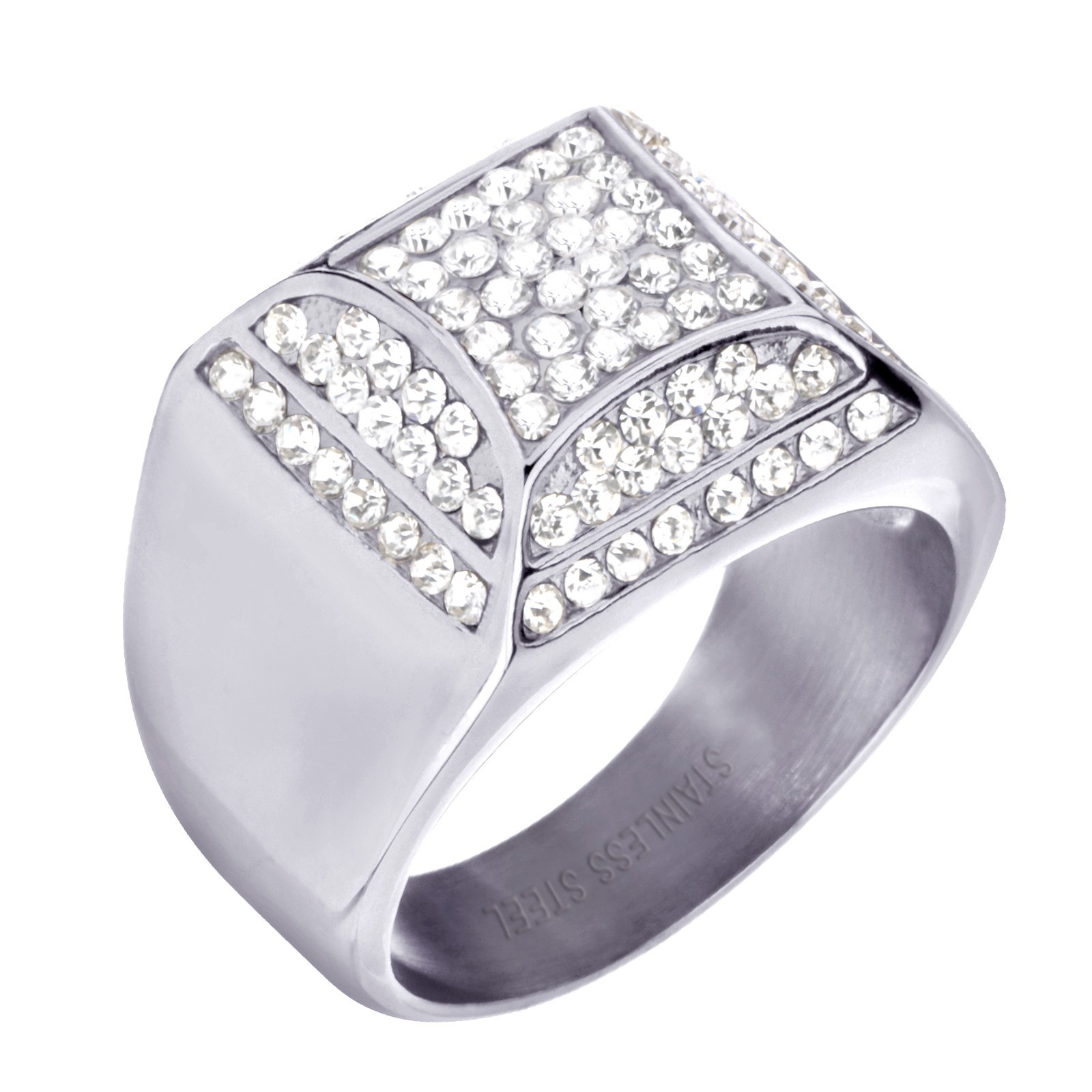 Men’s CZ Iced Stone Stainless Steel Gold Plated Band Pinky Rings SSR 304 G