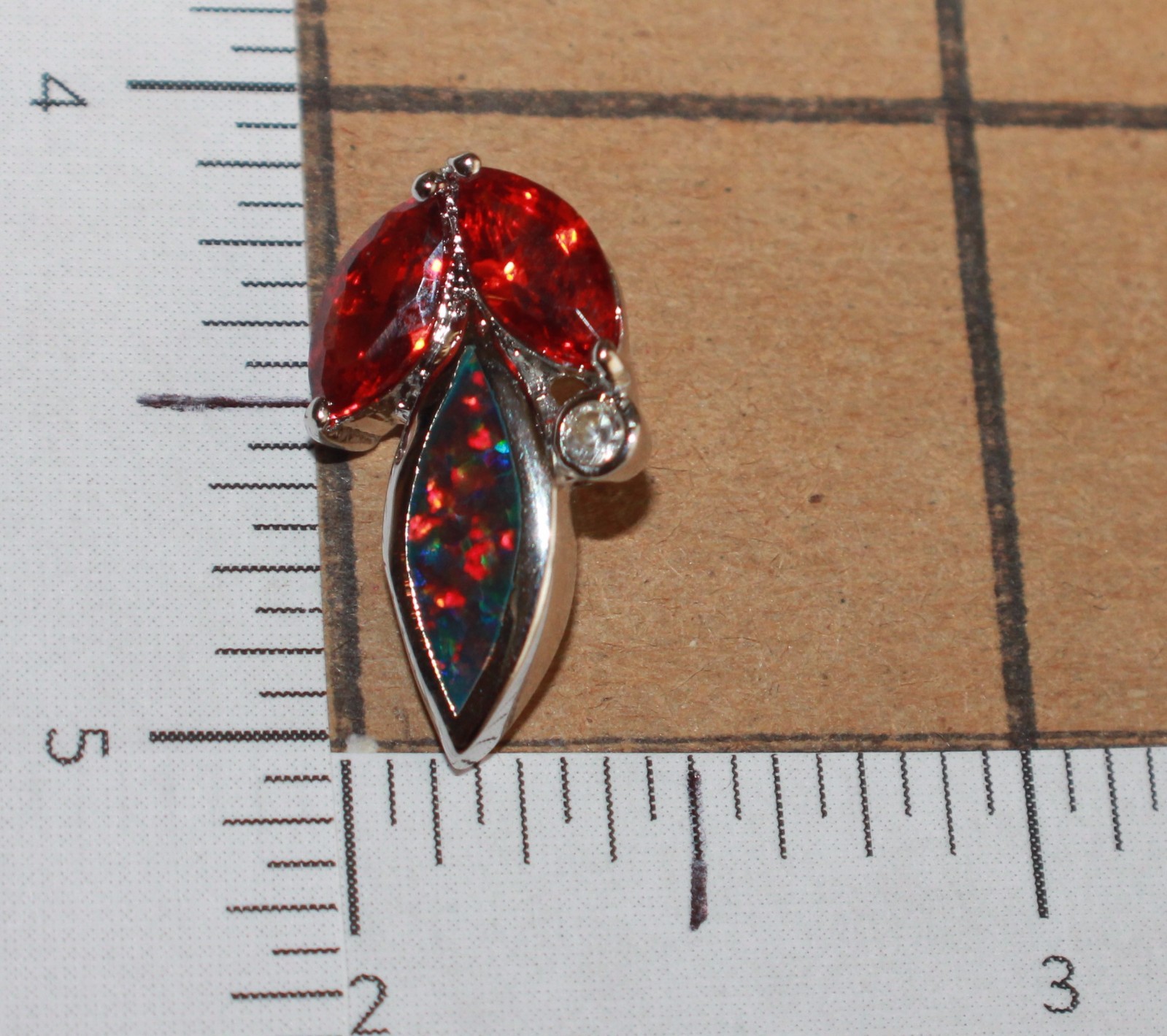 1 fire opal Cz necklace pendant gemstone silver jewelry elegant petite cocktail