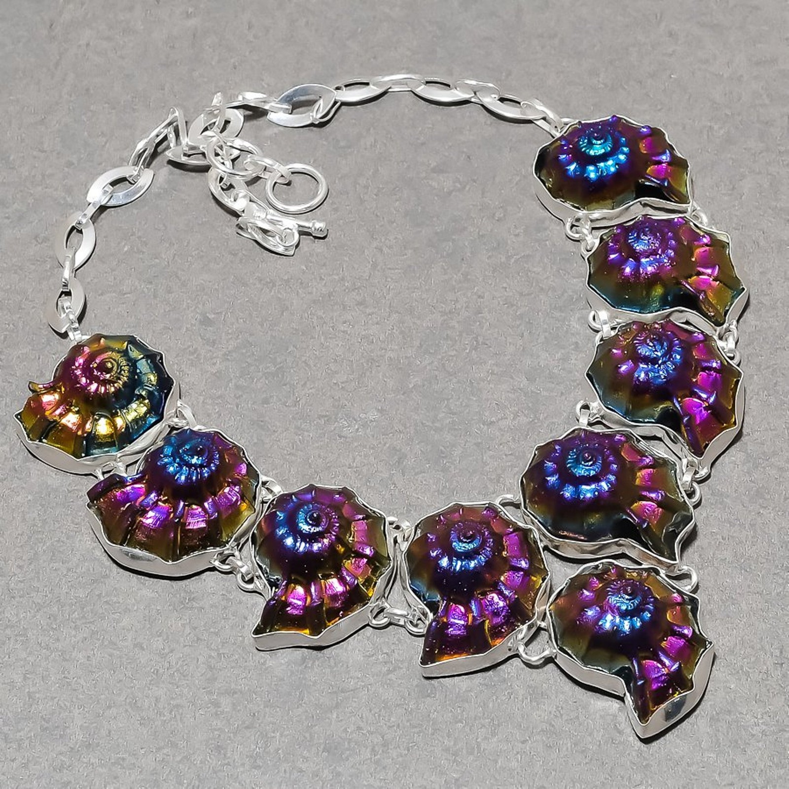 Ammolite Fossil Gemstone Necklace Adjustable Chain Handmade Jewelry 18″ DN 6841