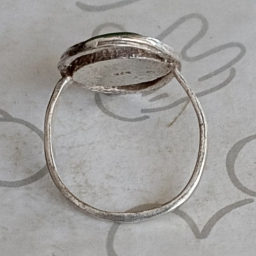 Sterling Silver Oval Ring with Light Blue Sea Glass or Unpolished Stone Size 6