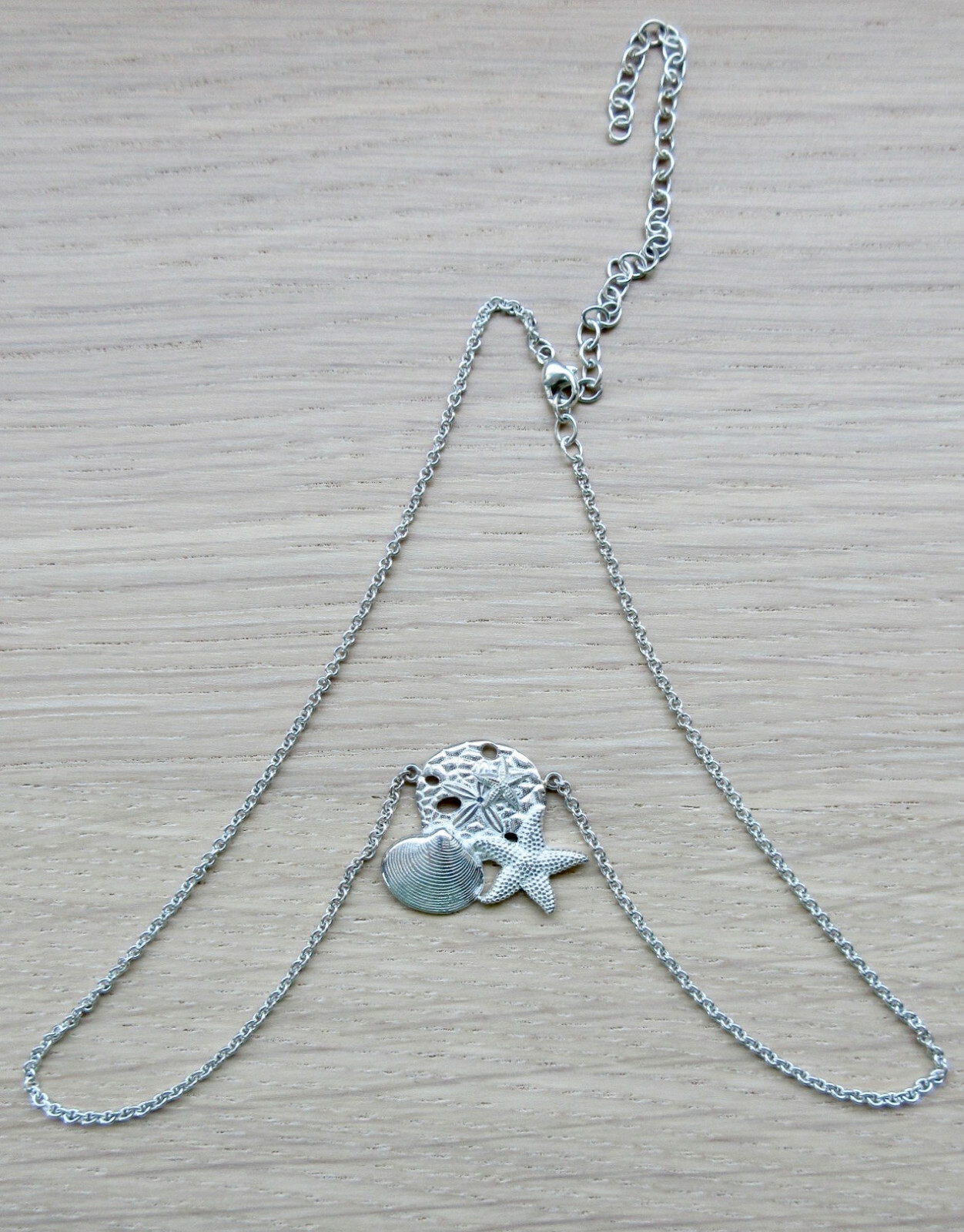 The Touch STERLING SILVER Pendant Necklace Coastal SEA SHELLS Collage NWOT