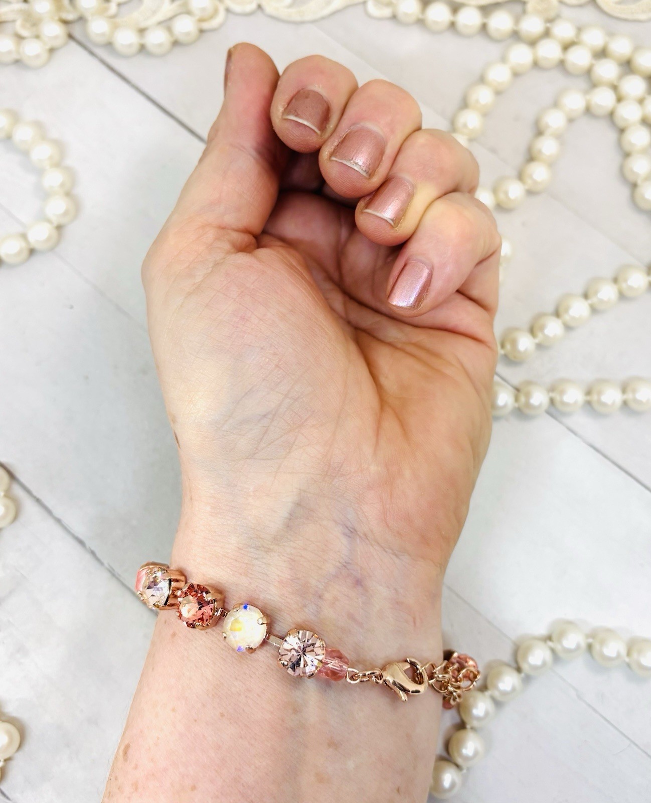 8mm Rose Gold Plated Rose Peach And Flamingo Ignite Cup Chain Bracelet