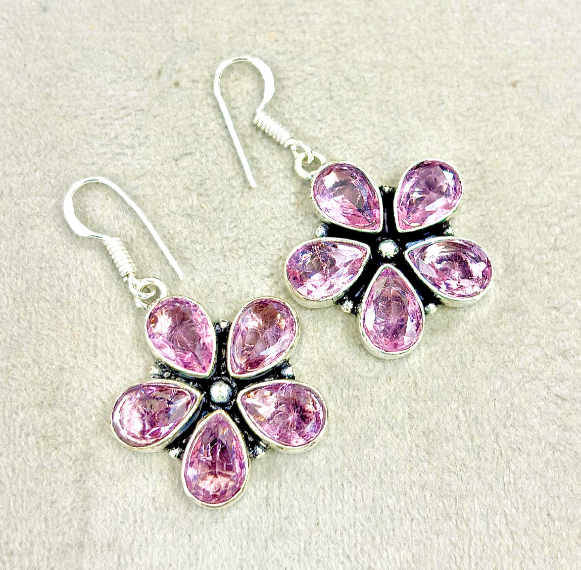 Pink Kunzite Gemstone 925 Sterling Silver Handmade Jewelry Earrings 1.60″