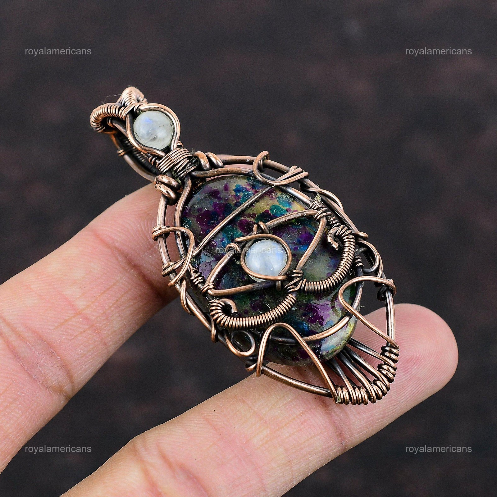 Multi Fire Labradorite Gemstone Rainbow Moonstone Twisted Pendant Jewelry Copper