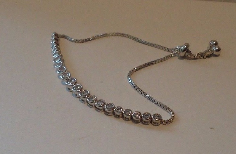 LARIAT BRACELET W/ 2 CT ROUND LAB ACCENTS / 925 STERLING SILVER / 9” ADJUSTABLE