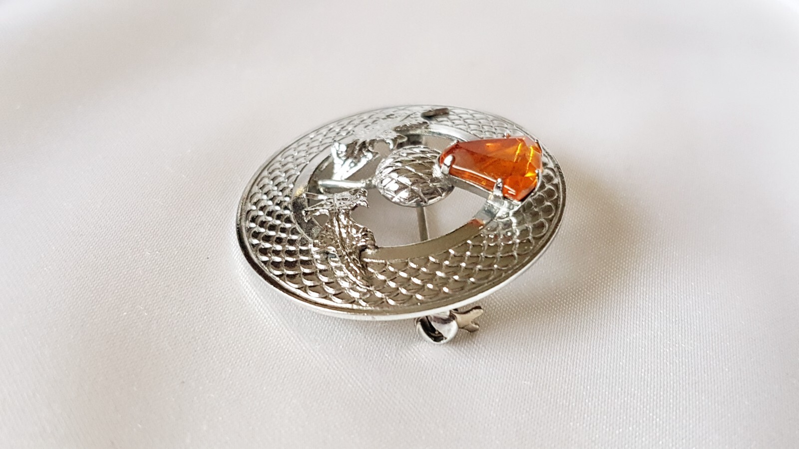 Brooch ~ Thistle ~ Amber-Citrine ~ Scottish ~ Silver Tone Metal ~ by Mizpah