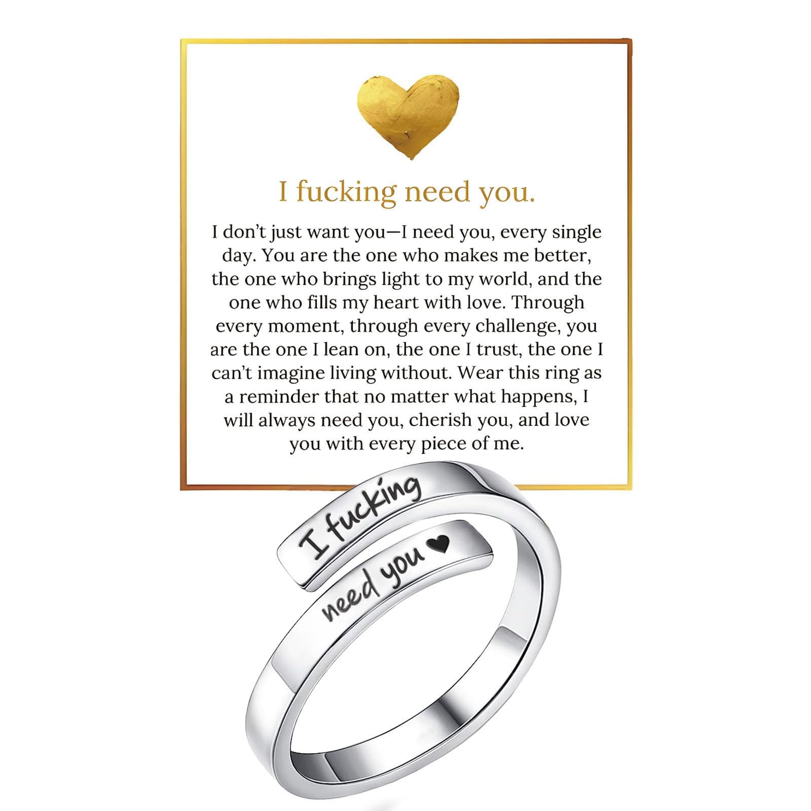 I Fcking Need You Ring For , Open Adjustable Stainless Steel I F Love You Rin…