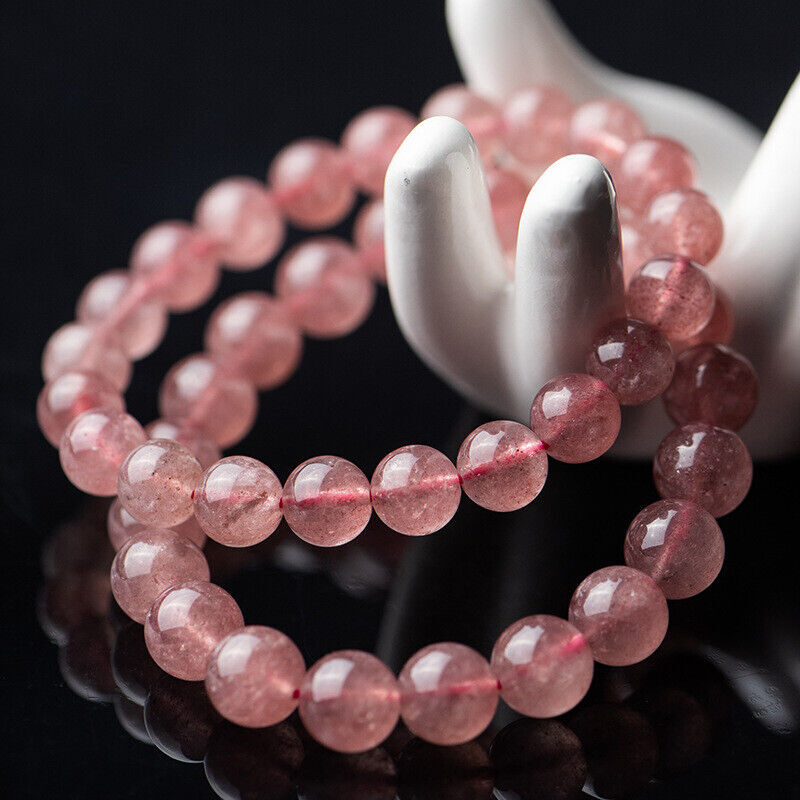Natural Strawberry Quartz Stone Bracelet Red Gemstone Stretch Bracelet Handmade