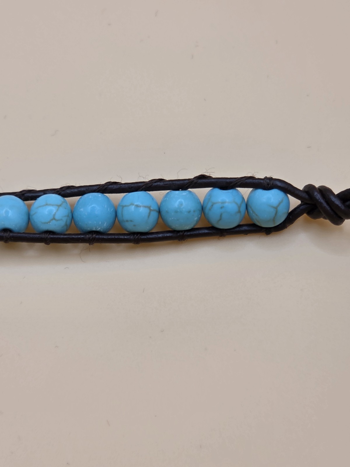 Victoria Emerson Blue Beaded Leather Wrap Bracelet Button Adjustable
