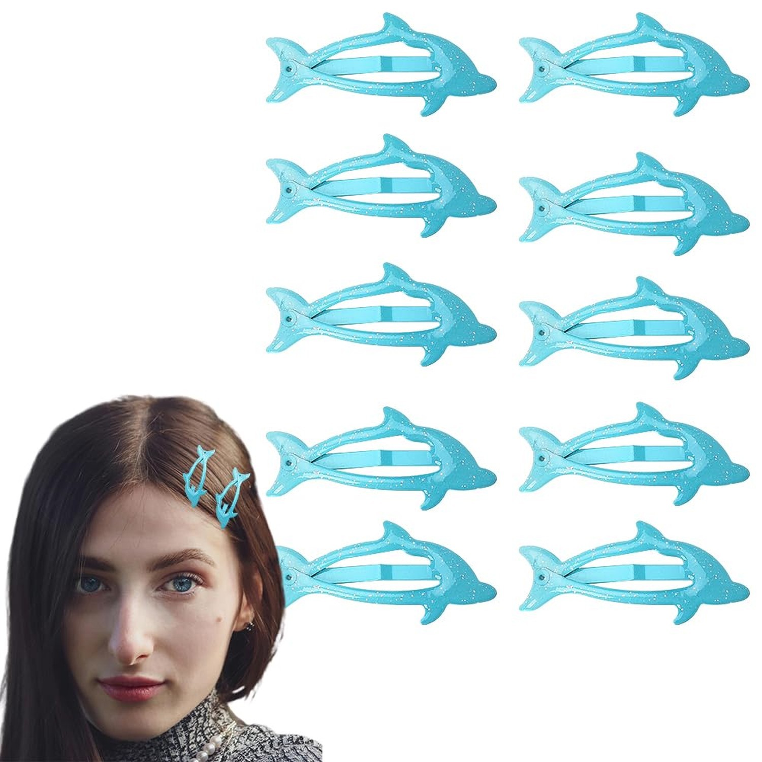 Small Blue Snap Hair Clips for Women Girls Cute Dolphin Snap Hair Clips Barre…