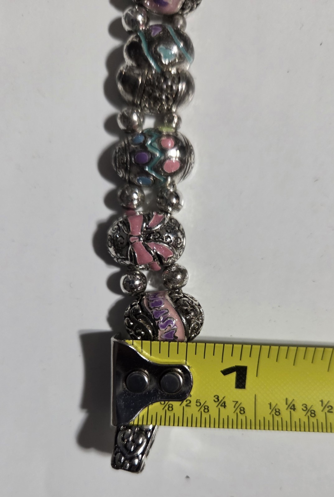 7″ Vintage Easter Egg Bracelet Enameled Silver Tone Clasp With Magnet Unique