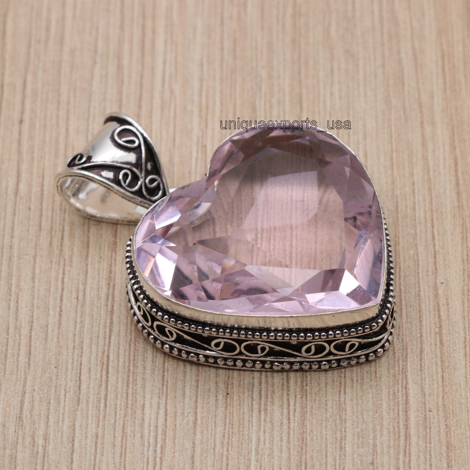 pink Kunzite Gemstone Handmade 925 Sterling Silver Jewelry Heart Cut Pendant