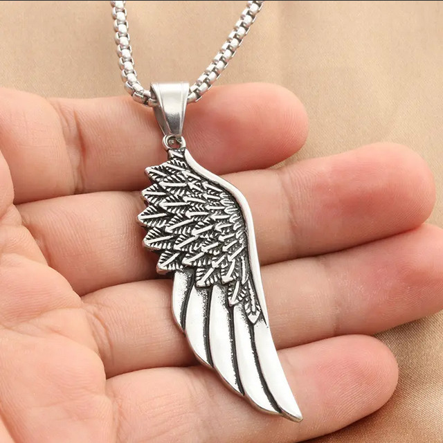 Angel Wing Jewelry Necklace Eagle Wings Punk Feather Stainless Steel Pendant