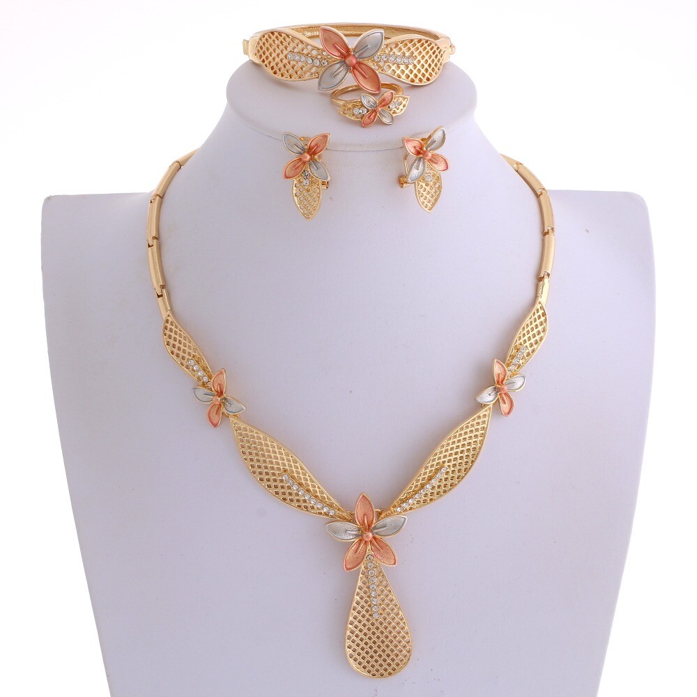 New Gold Plated Metal Necklace Bracelet Earring Set MNS490-MUL
