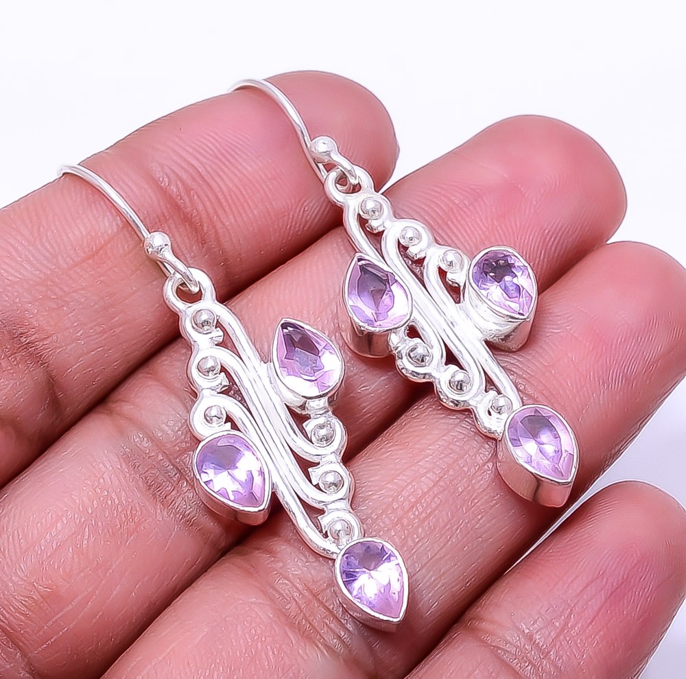 Pink Kunzite 925 Sterling Silver Handmade Earring 1.95″ E7, Christmas Gift