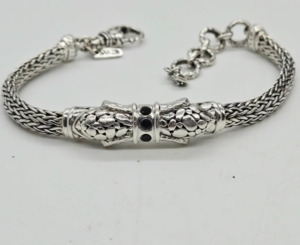 Sarda Wheat Bracelet Sterling Silver 925 Black Onyx Chunky Couture 8.5 in #JK