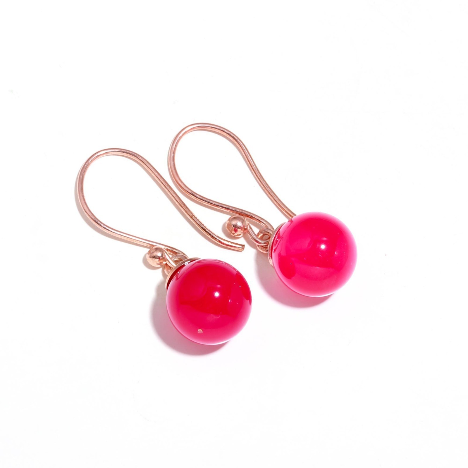 Natural Pink Chalcedony Ball Dangle Earrings Rose Gold Fill Solid Silver Jewelry