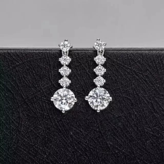 14K White Gold Plated In 2Ct Round Cut Simulated Diamond Stunning Drop Earring
