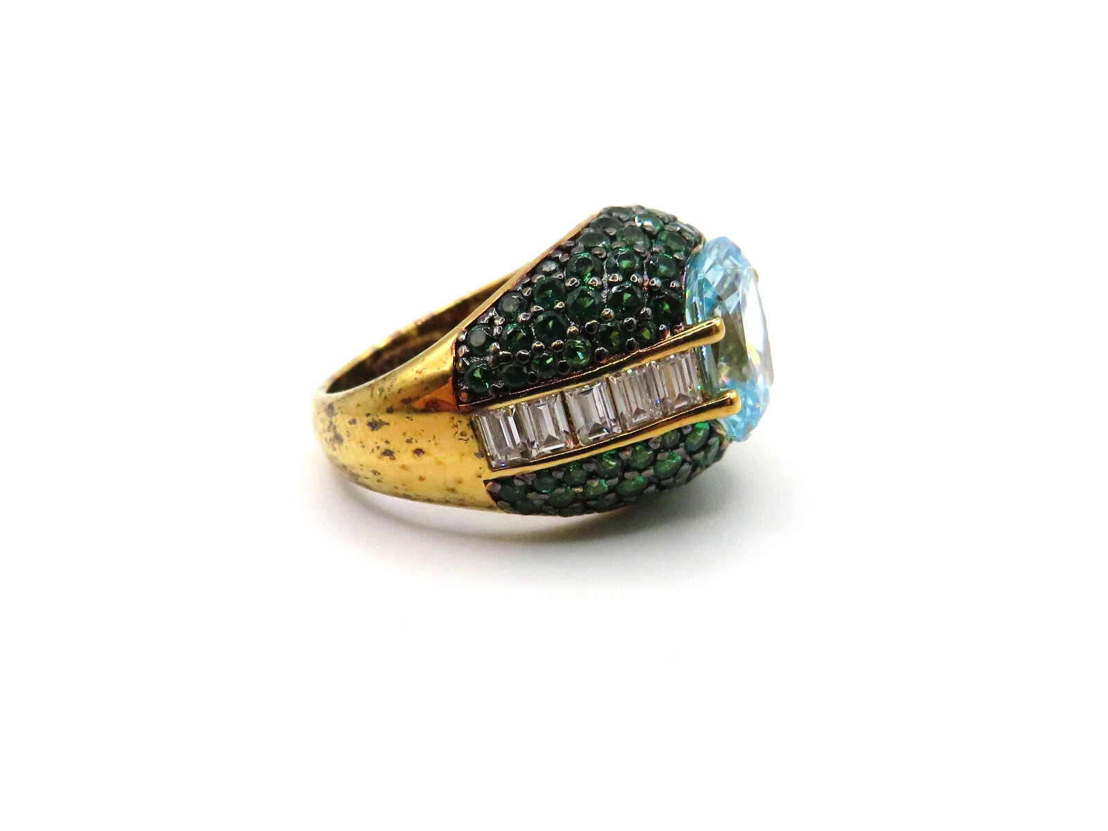 VINTAGE 925 STERLING SILVER RING w BLUE CUBIC ZIRCONIA STONE 9.9×8.1mm- SIZE 5**