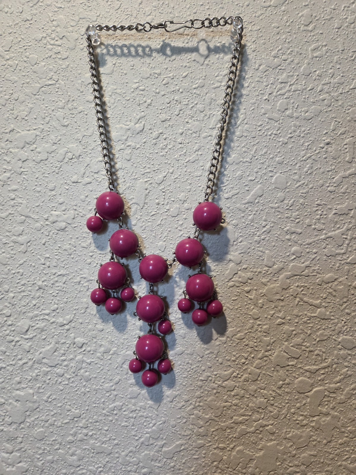 Pink Beaded Statement Necklace Silver Tone Cable Chain Lobster Clasp