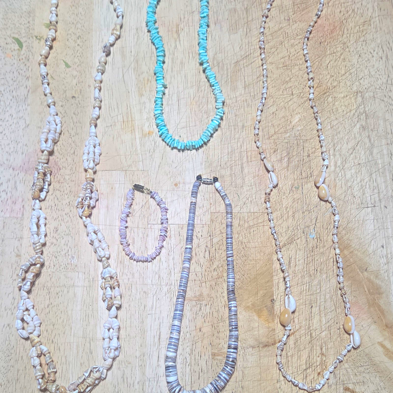 Vintage Shell Necklace & Bracelet Lot – 5pc Boho Surf Choker Set
