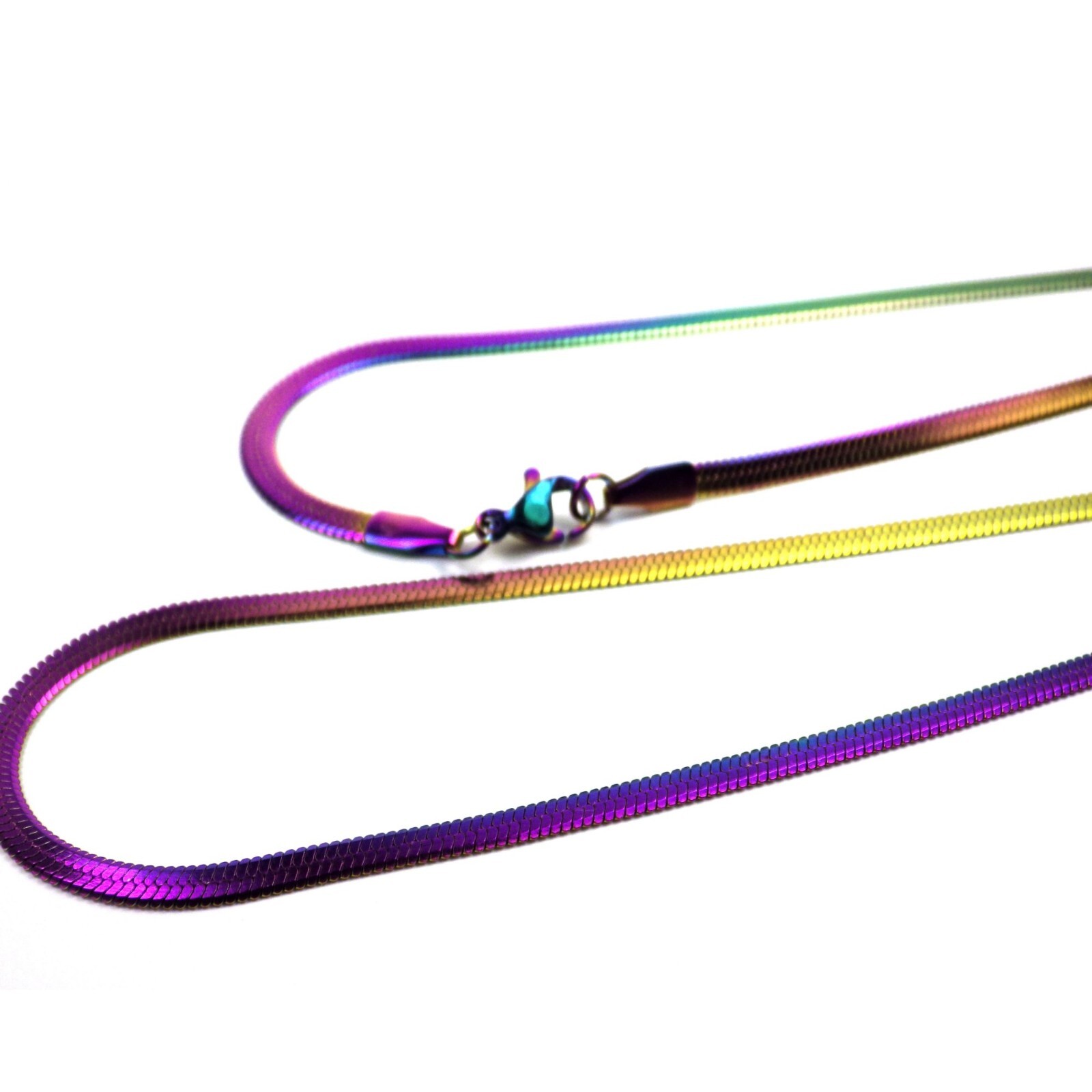 Rainbow Herringbone Chain Womens Stainless Steel Necklace 3mm 16-24-IN
