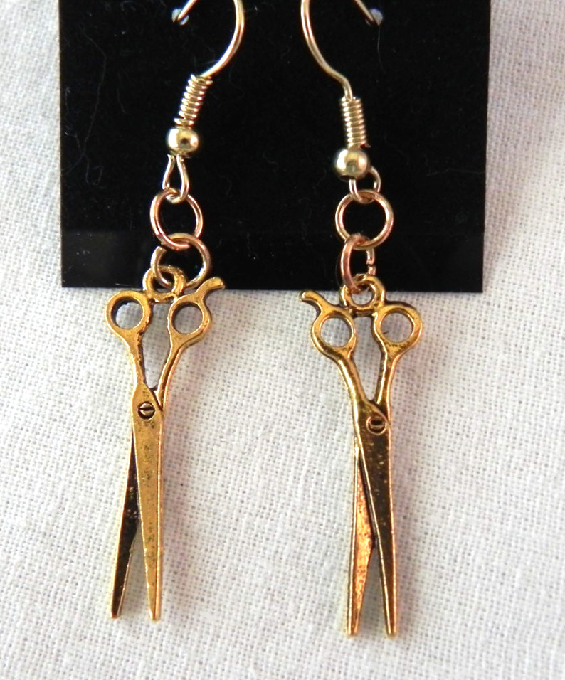 Small Scissors Barber Shears Earrings Gold tone Stylist Hairdresser Dangle drop