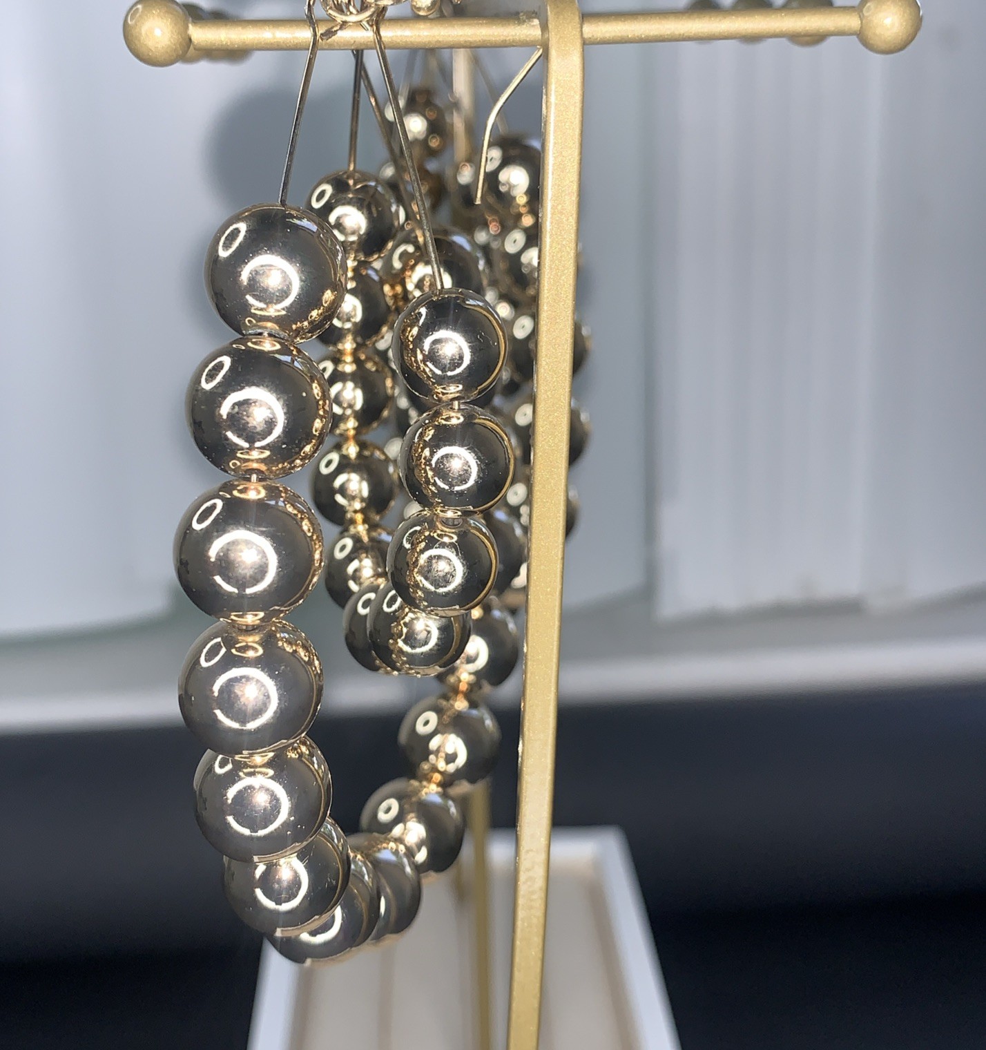 Beaded Double Teardrop Earrings Large Gold Tone Statement Dangle Lightweight