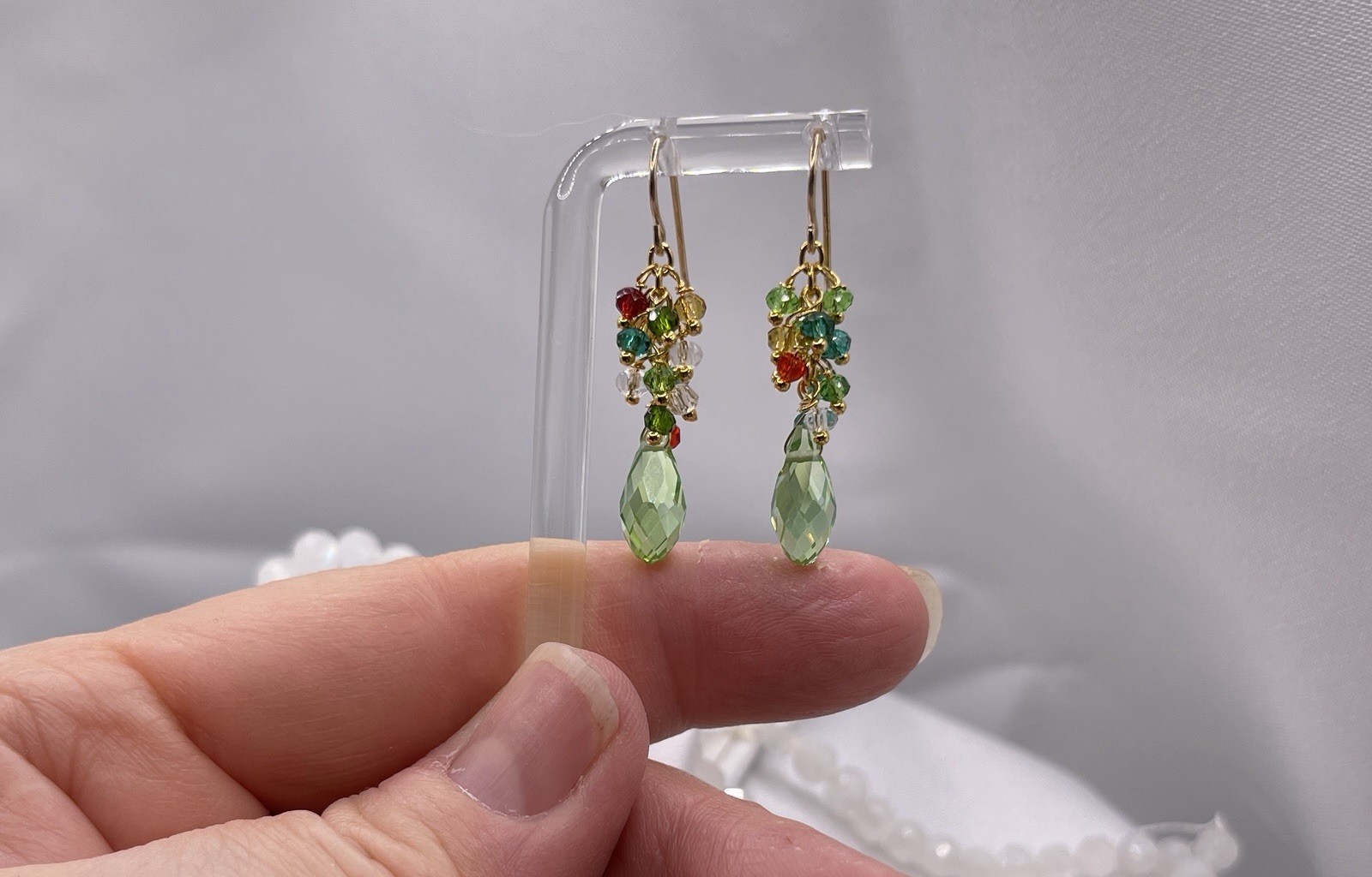 Peridot Crystal Earrings Multi-Colored Briolette Dangle – 14K Gold Filled