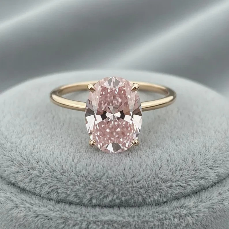 1.50Ct Oval Cut Lab Created Pink Diamond Solitaire Ring 14K Yellow Gold Plated