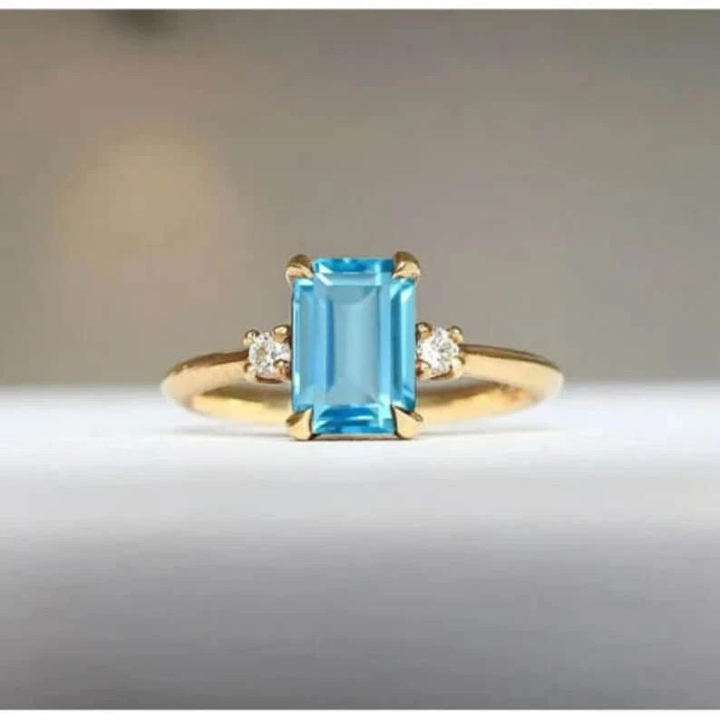 925 Sterling Silver Natural Blue Aquamarine Handmade Ring Gift For Her