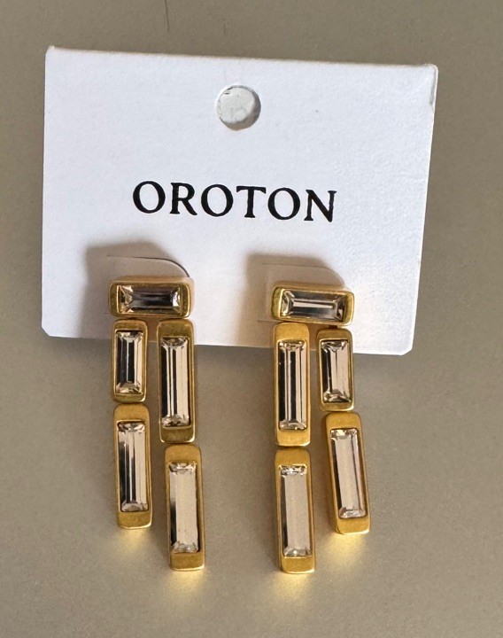 Oroton Eden Earrings In Clear/Worn Gold RRP$229.00
