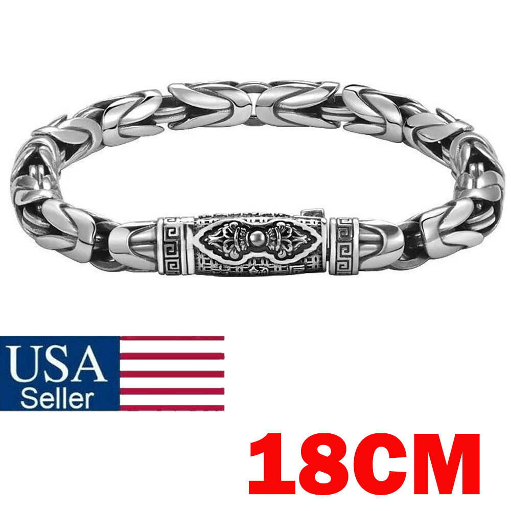 18CM Silver Plated Bangle Copper Bracelet Chain Popular Vintage Jewelry Mens