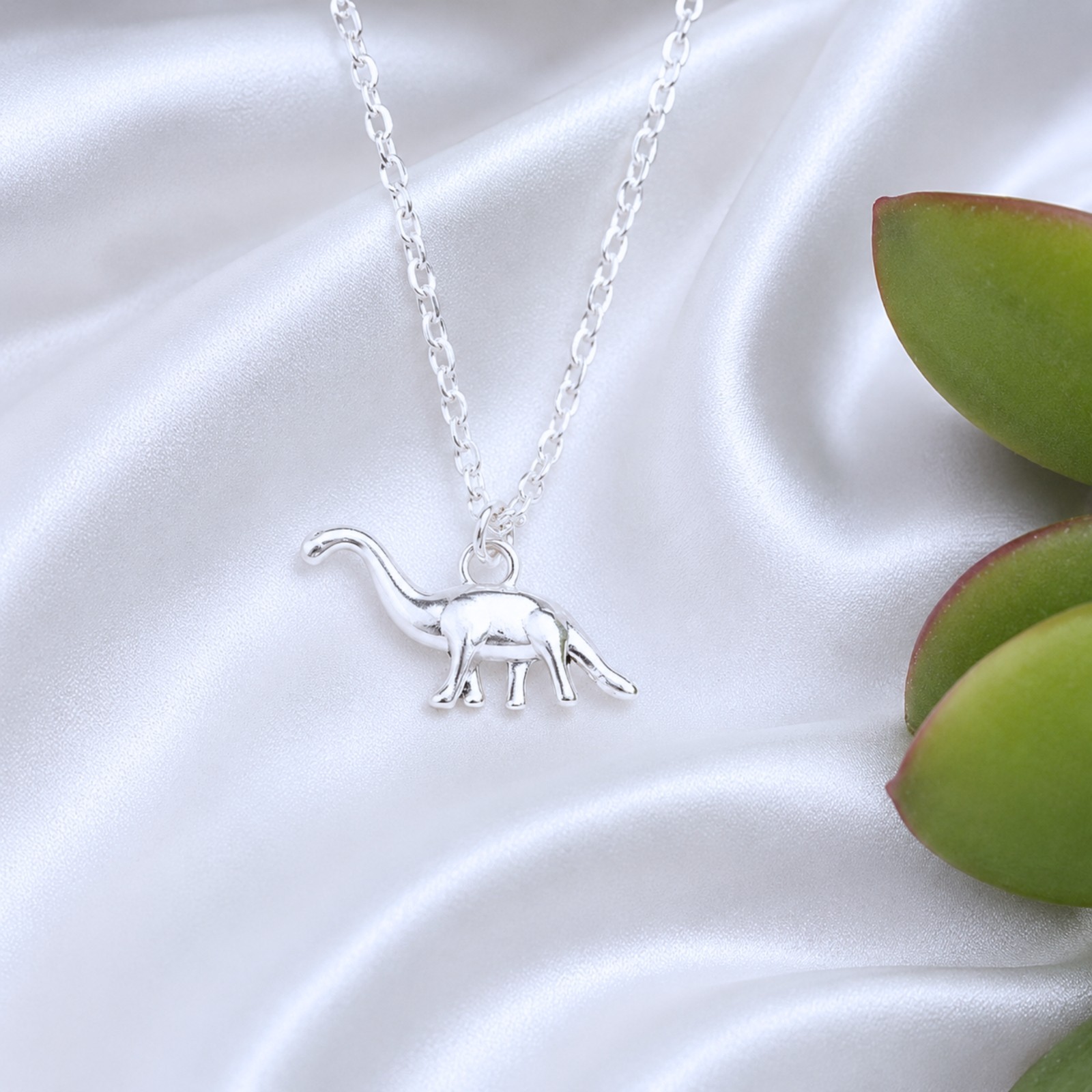 Brachiosaurus Dinosaur Necklace Silver Plated Charm Chain Animal Gifts Pendant