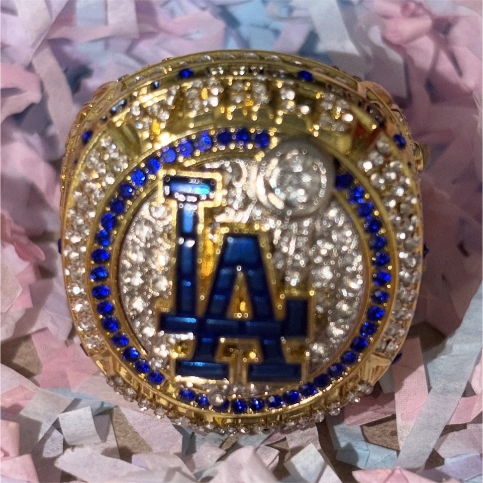 LA Dodgers Gold Tone Championship Statement Ring w/ Simulated Clear CZ Stones