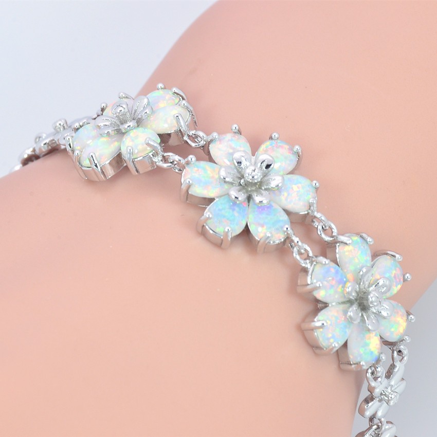 Hawaii White Opal Flower Bracelet Sterling Sliver Jewelry For Women Girls