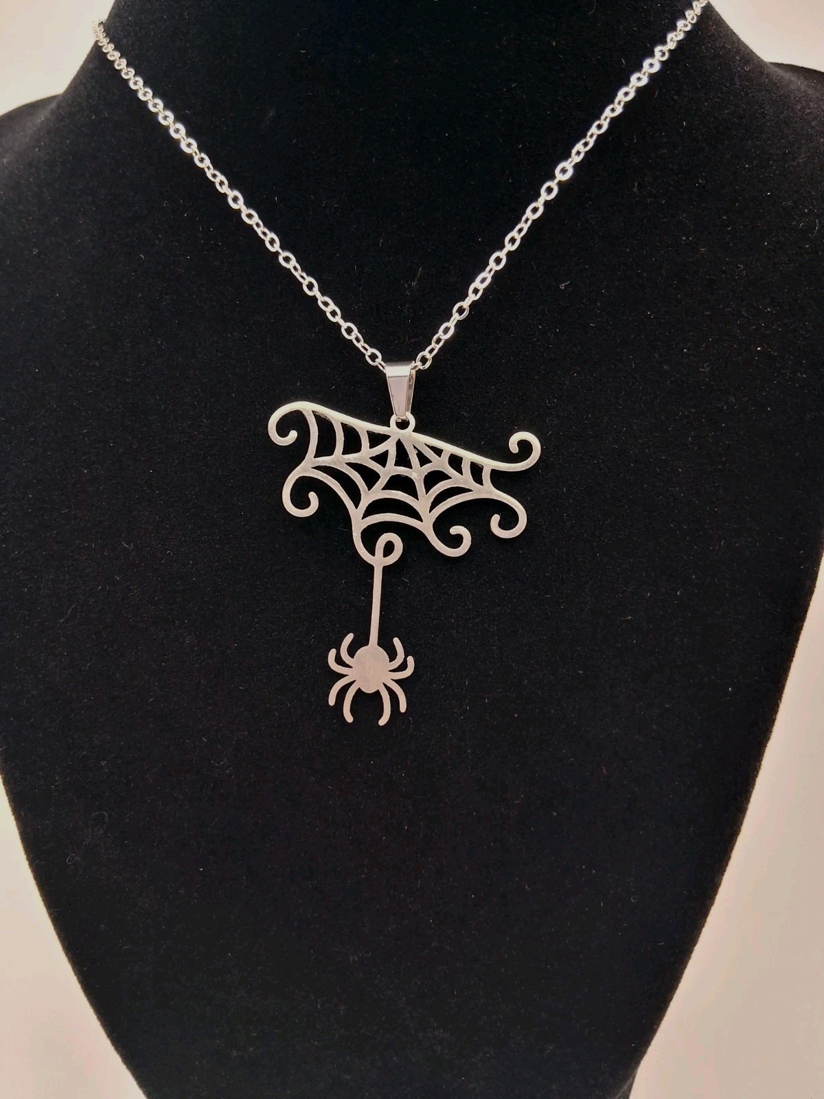 Halloween Themed Spiderweb Spider Stainless Steel Pendant Necklace Fall Party 🎃